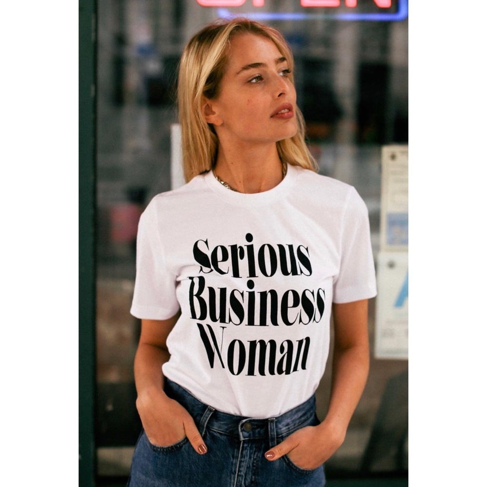 Serious business woman tee in white - Picture 4 of 5